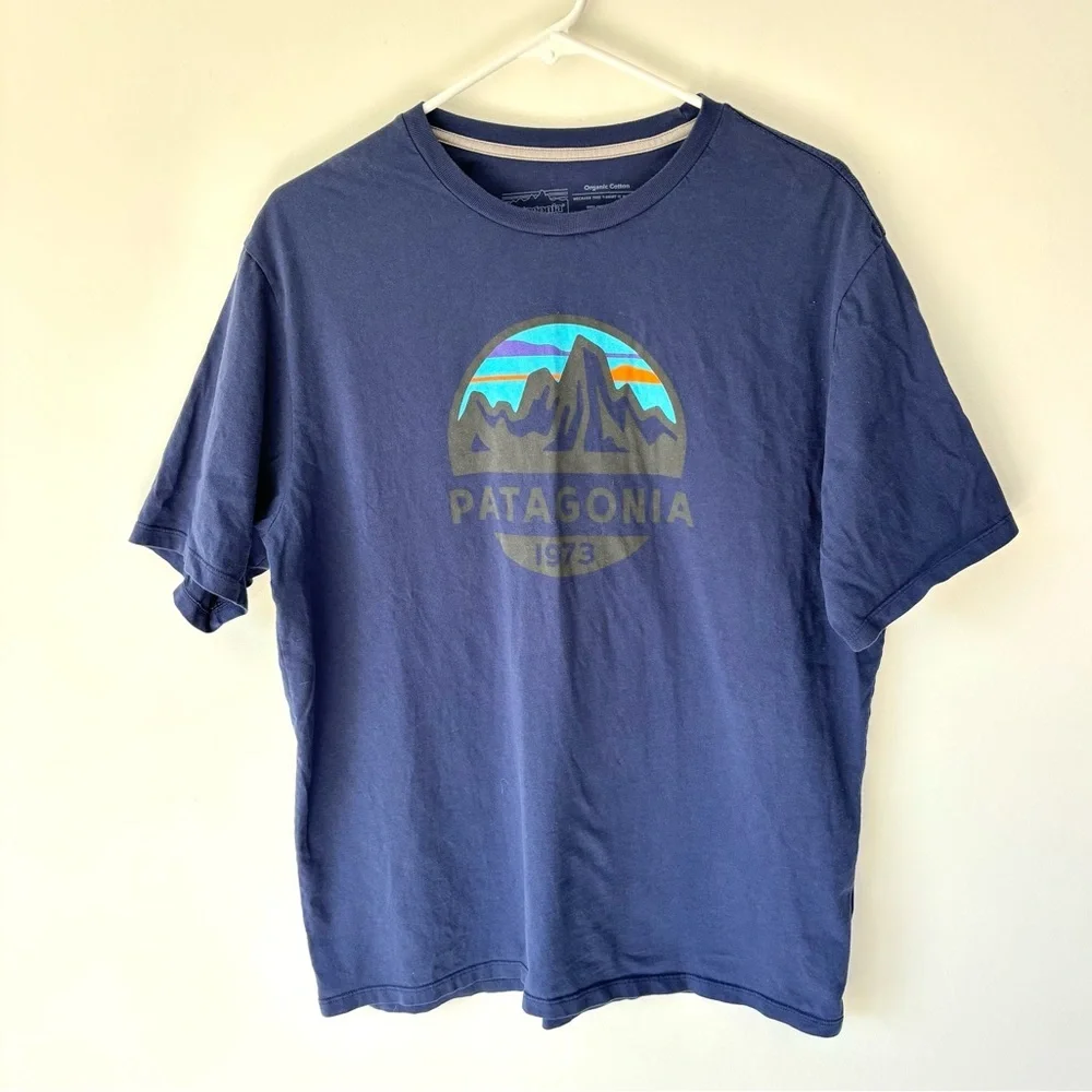 Patagonia Navy Blue Fitz Roy Scope Organic Short Sleeve T-Shirt Outdoor Active